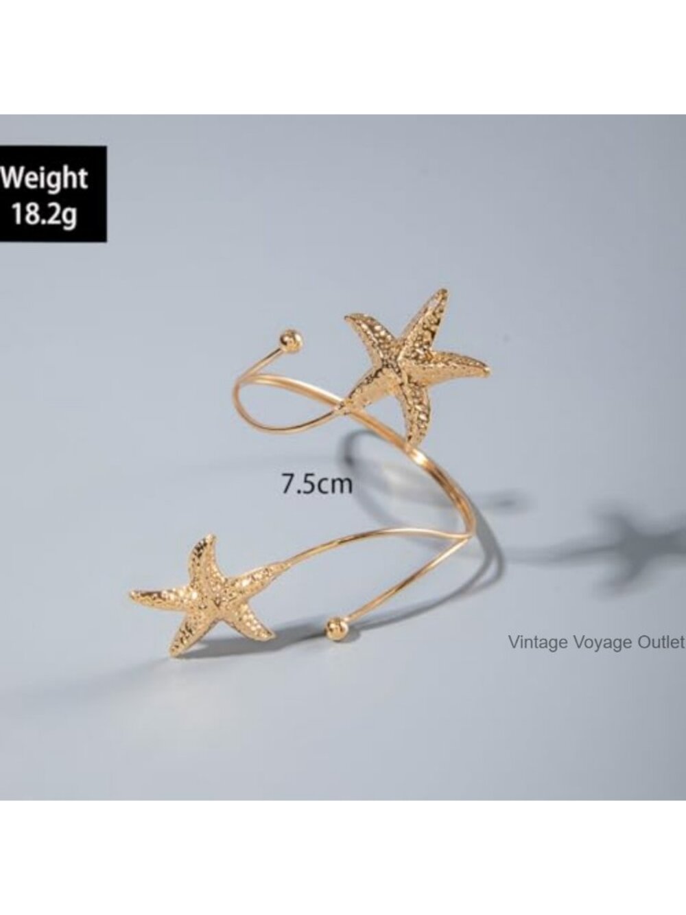 Gold Tone Flower Starfish Arm Cuff Adjustable Bohemian Bracelet
